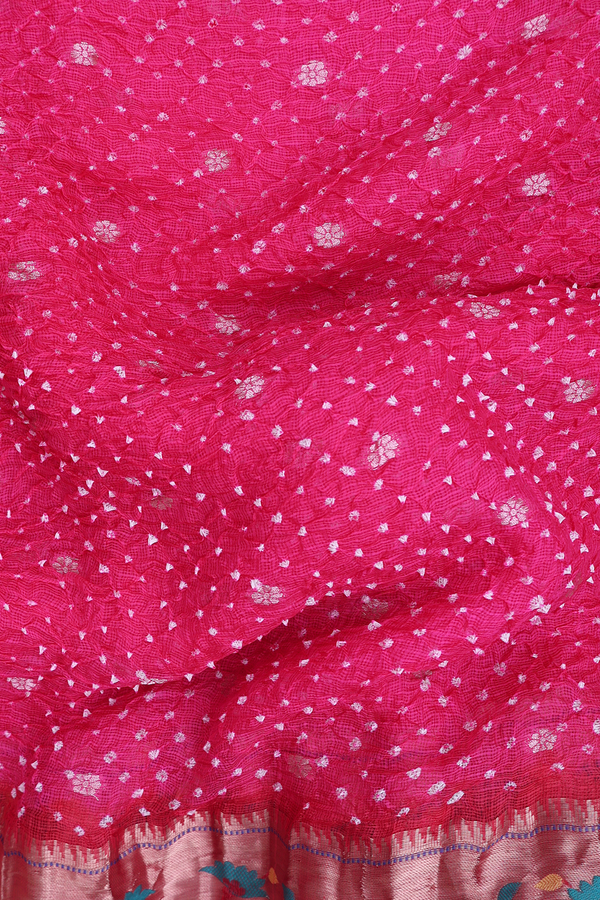 Bandhani Silk Saree In Rani Pink With Tie And Dye Design