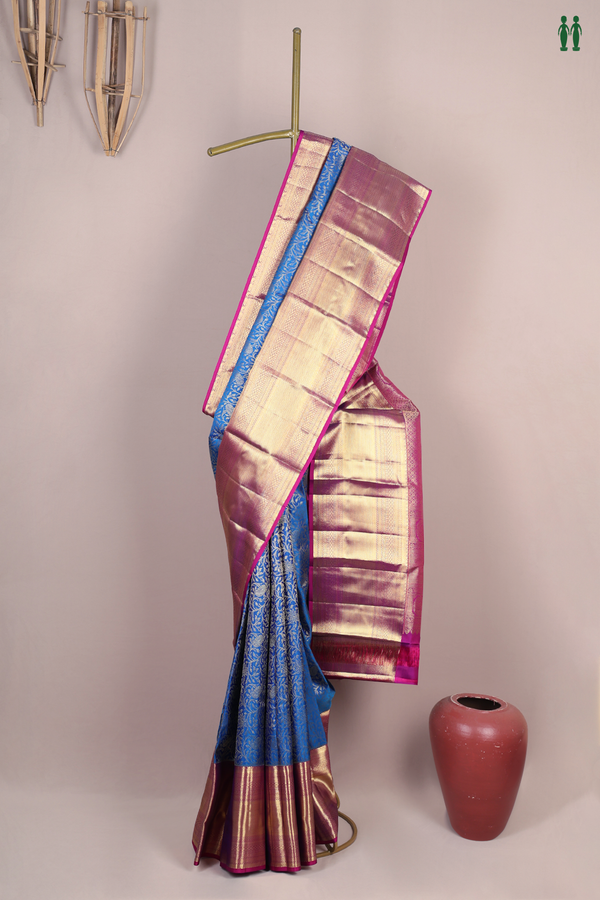 Kanchipuram Silk Saree In Cobalt Blue With Brocade Design