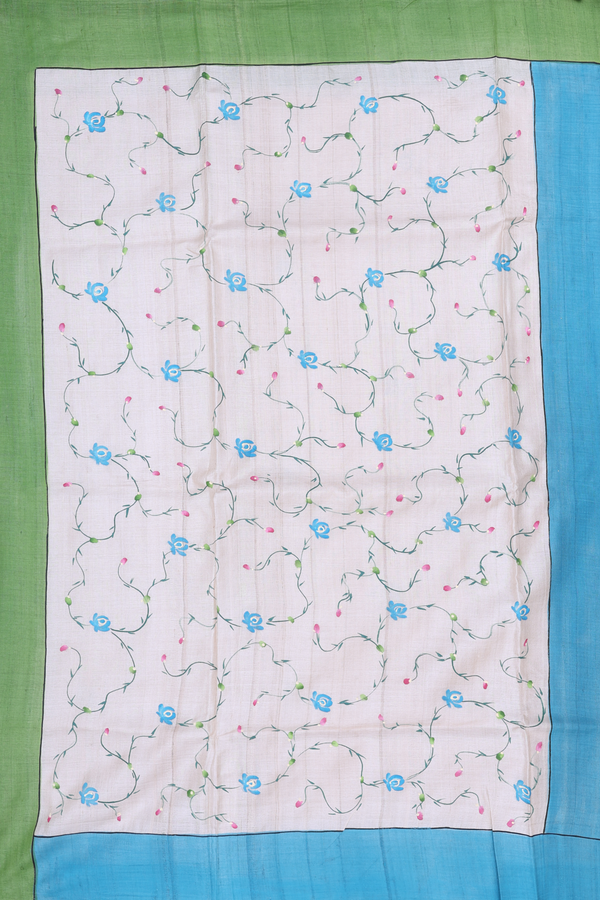 Tussar Silk Saree In Cream Color With Hand Painted Pallu