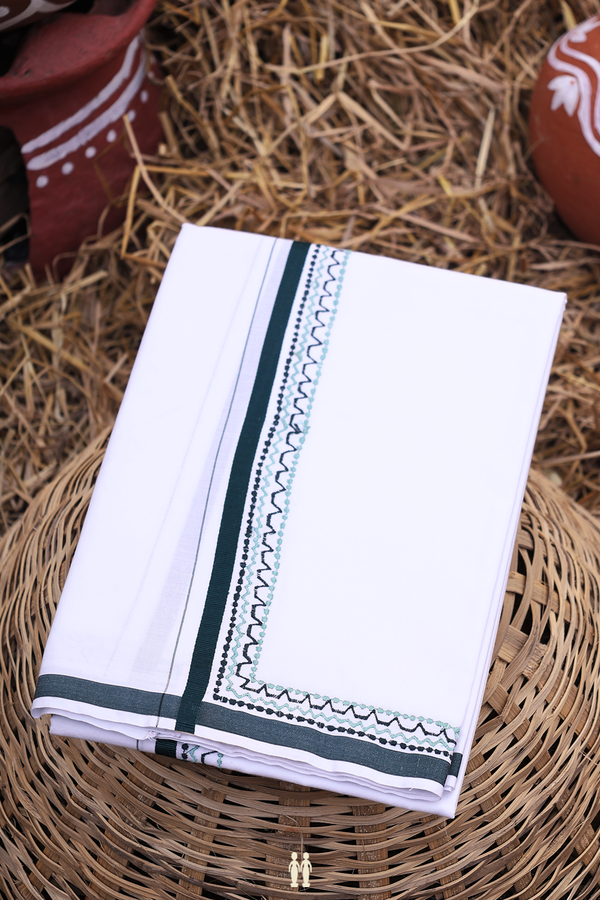 Contrast Border White Cotton Dhoti