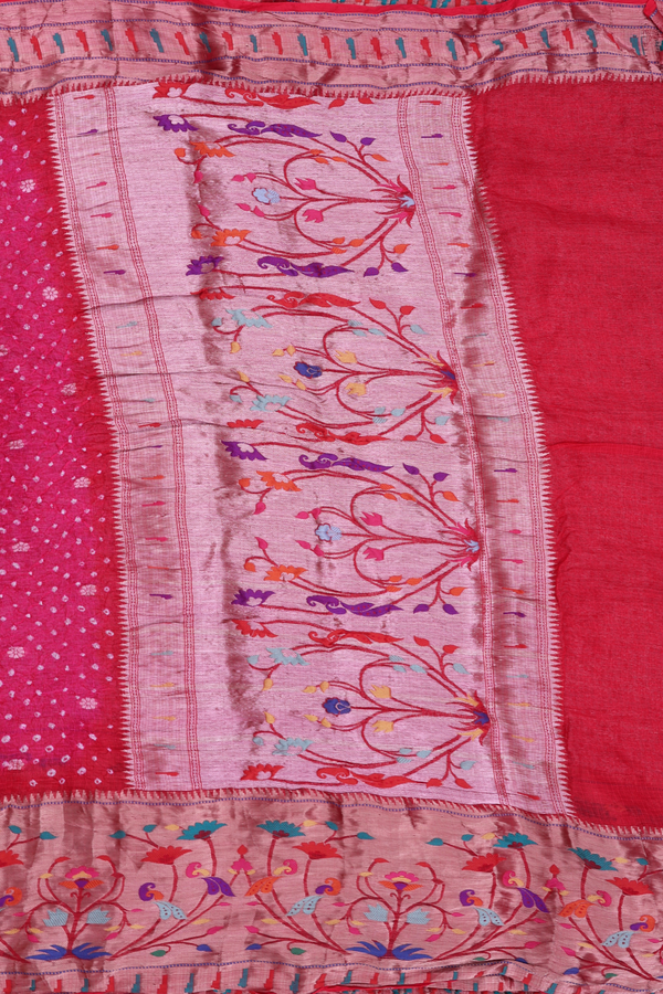 Bandhani Silk Saree In Rani Pink With Tie And Dye Design