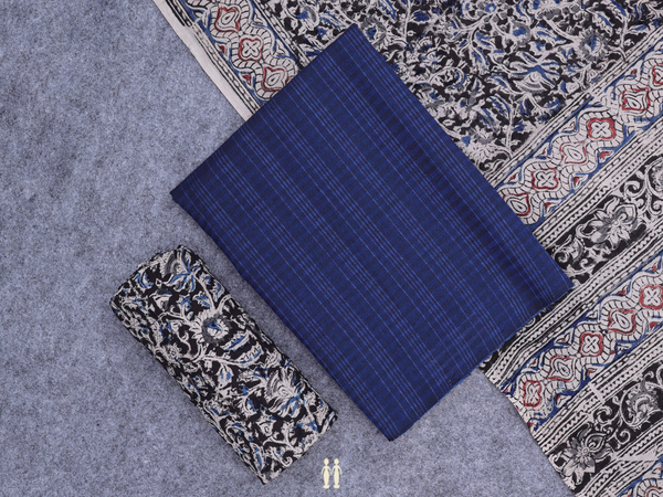 Stripes Design Navy Blue Cotton Unstitched Salwar Material