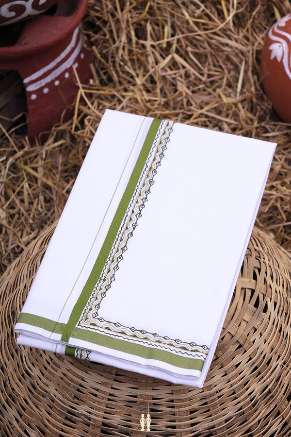 Contrast Border White Cotton Dhoti