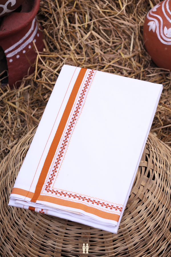 Contrast Border White Cotton Dhoti