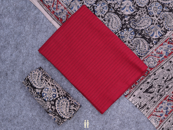Stripes Design Red Cotton Unstitched Salwar Material