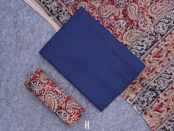 Plain Navy Blue Cotton Unstitched Salwar Material