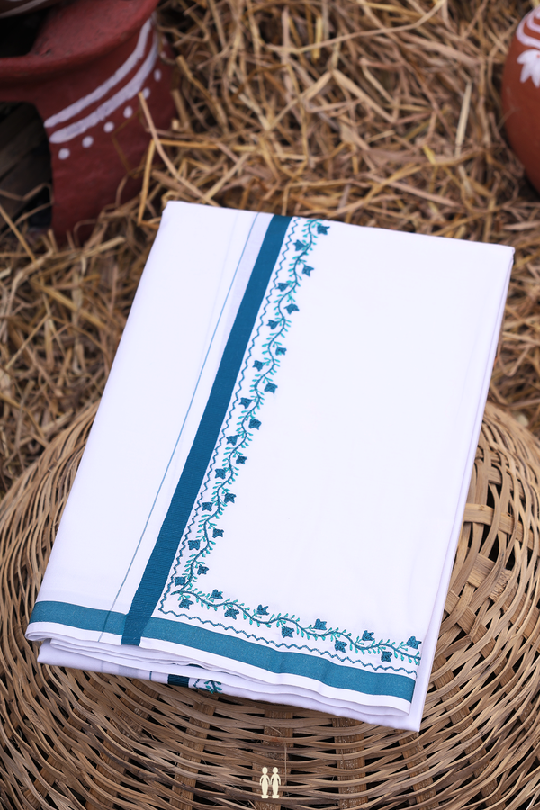 Contrast Border White Cotton Dhoti