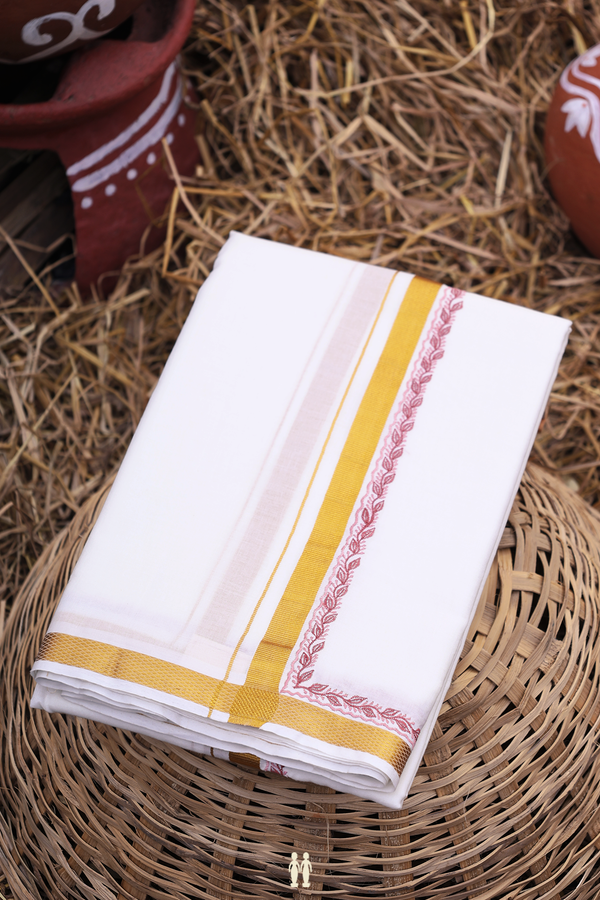 Zari Border White Cotton Dhoti