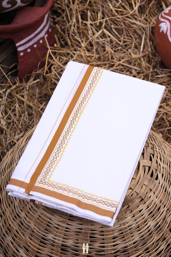 Contrast Border White Cotton Dhoti