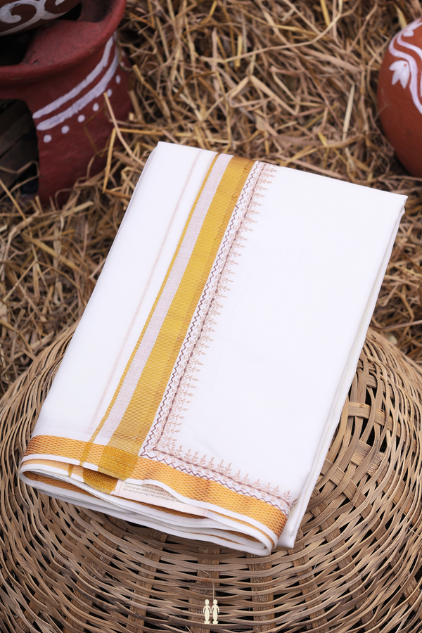 Zari Border White Cotton Dhoti