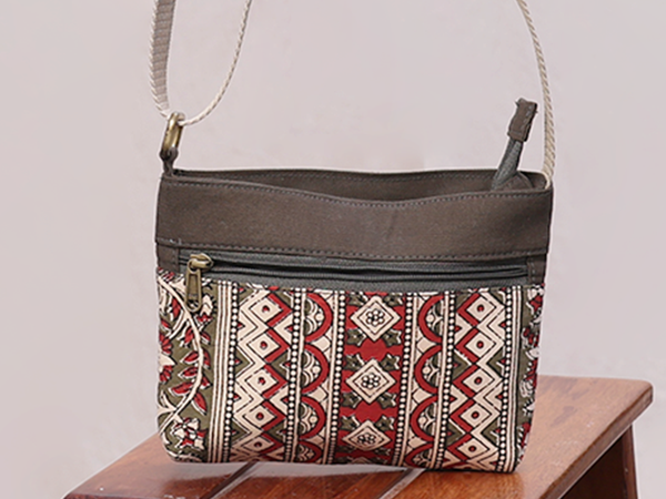 Printed Design Green Cotton Sling Bag