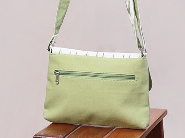 Printed Design Green And White Cotton Sling Bag