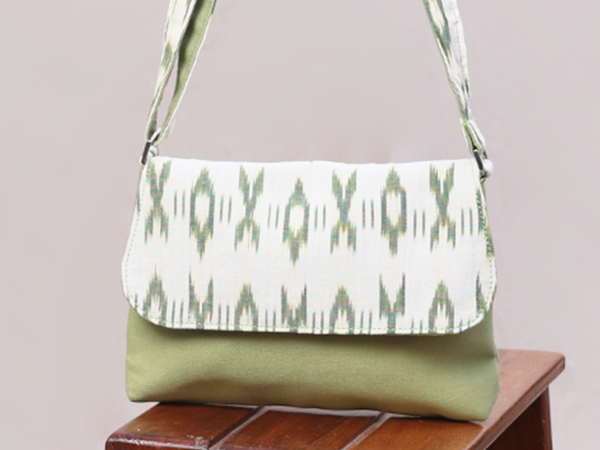 Printed Design Green And White Cotton Sling Bag