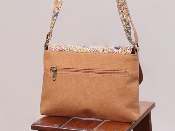 Kalamkari Printed Design Orange Cotton Sling Bag
