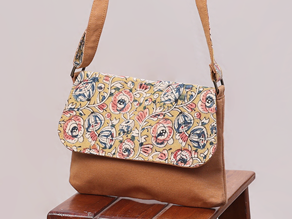 Kalamkari Printed Design Orange Cotton Sling Bag