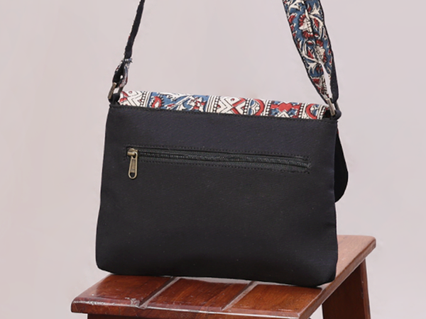 Kalamkari Printed Design Black Cotton Sling Bag