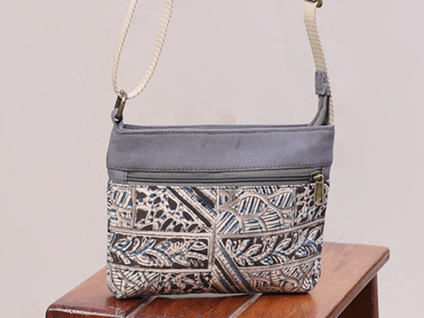 Kalamkari Printed Design Grey Cotton Sling Bag