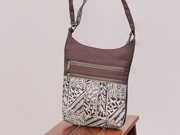 Kalamkari Printed Design Brown Cotton Sling Bag