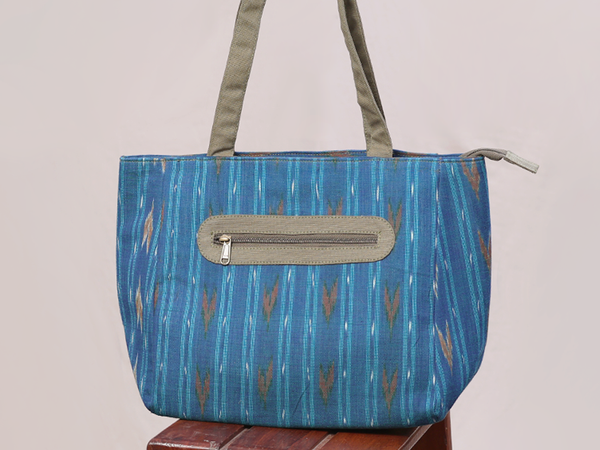 Printed Design Blue Cotton Hand Bag