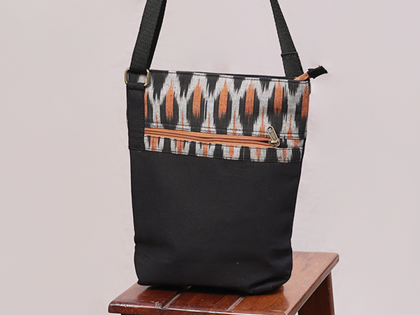 Printed Design Black Cotton Hand Bag
