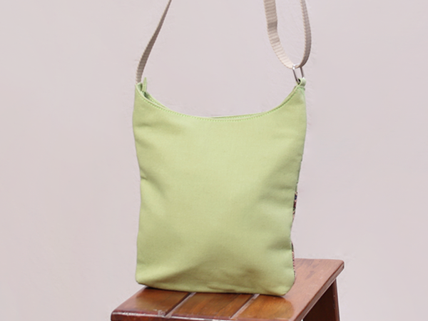 Kalamkari Printed Design Green And Brown Cotton Sling Bag