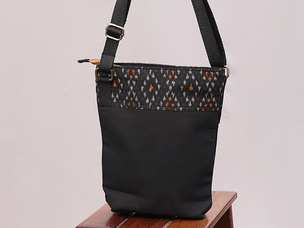 Printed Design Black Cotton Sling Bag