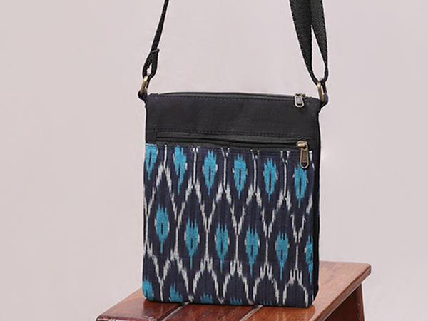 Printed Design Blue Cotton Sling Bag