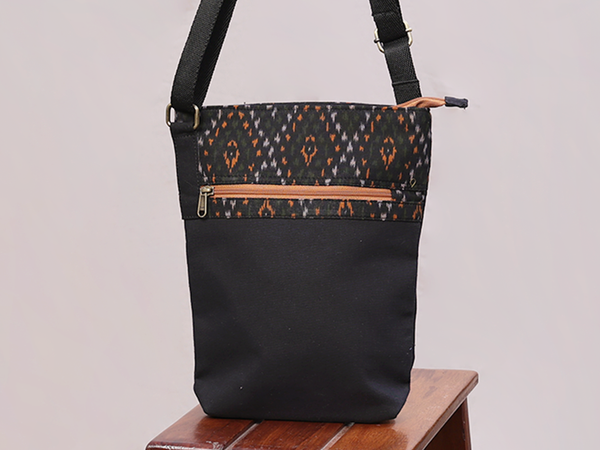 Printed Design Black Cotton Sling Bag