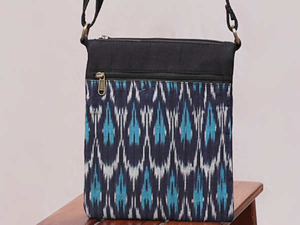 Printed Design Blue Cotton Sling Bag