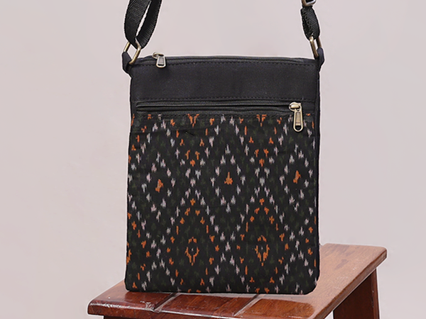 Printed Design Black Cotton Sling Bag