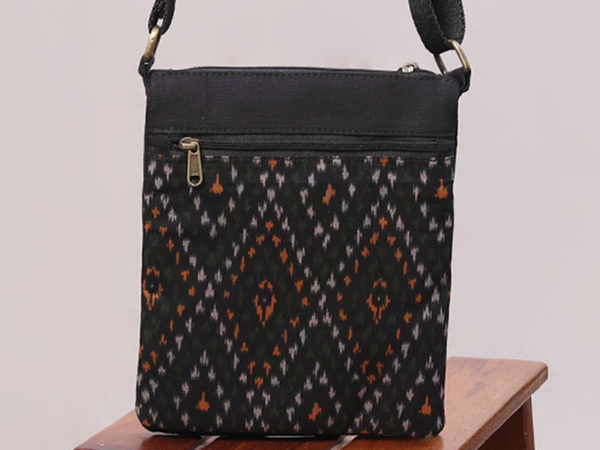 Printed Design Black Cotton Sling Bag