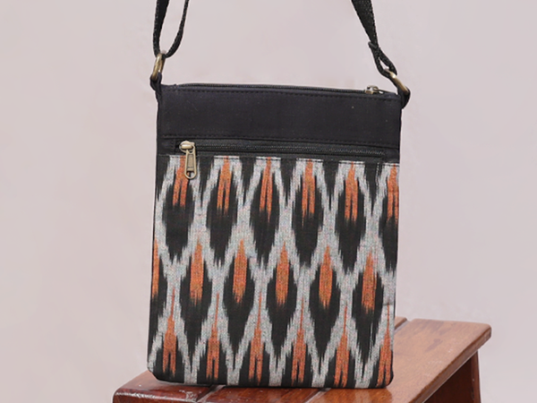 Printed Design Black Cotton Sling Bag