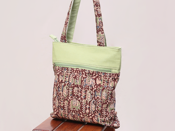 Printed Design Brown Cotton Hand Bag