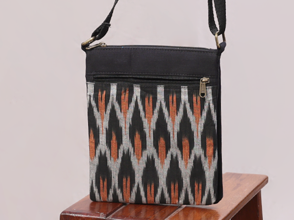 Printed Design Black Cotton Sling Bag