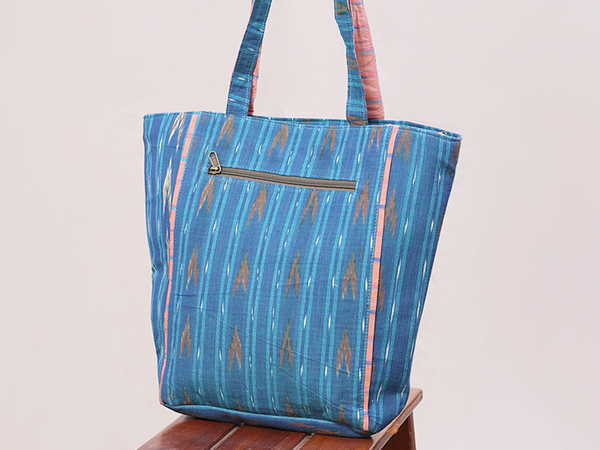 Printed Design Blue Cotton Hand Bag