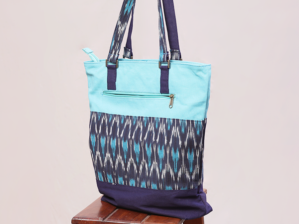 Printed Design Blue Cotton Hand Bag