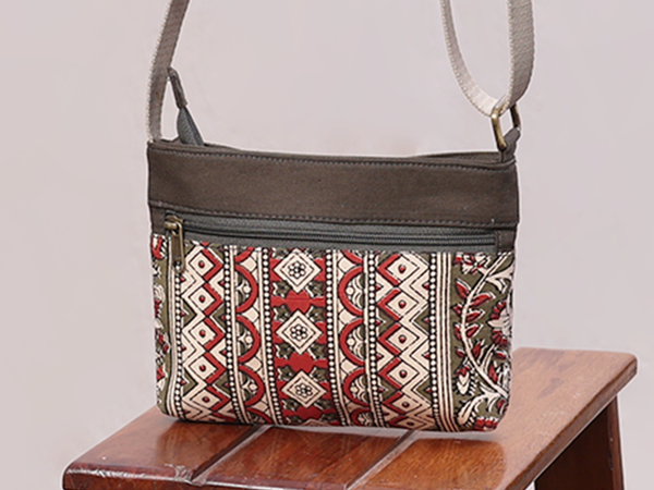 Printed Design Green Cotton Sling Bag