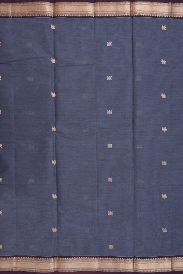 Coimbatore Cotton Saree In Charcoal Grey With Yali Buttas