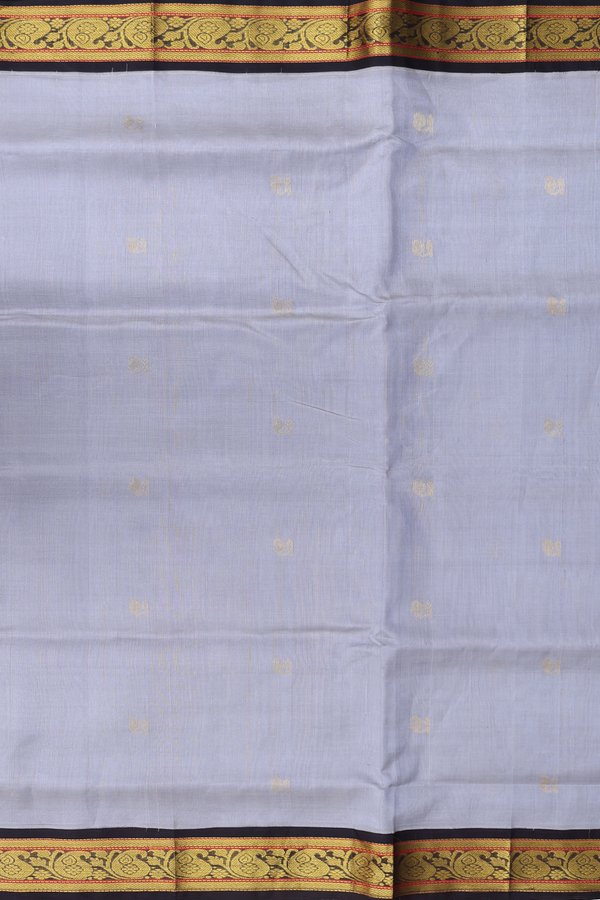 Traditional Silk Cotton Saree In Grey With Zari Buttas