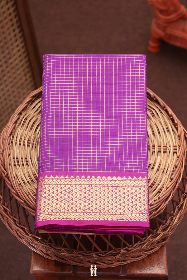 Kanchipuram Silk Saree In Grape Purple With Checks Design