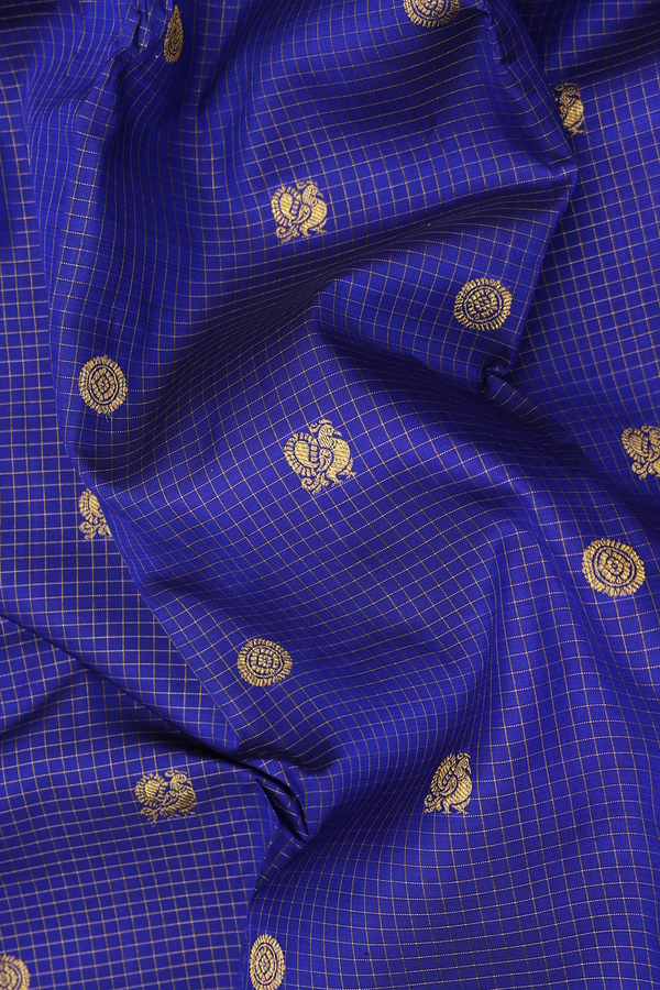 Kanchipuram Silk Saree In Royal Blue With Checks Design