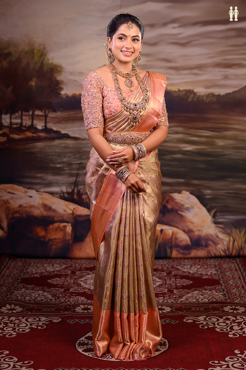 Kanchipuram Silk Saree In Tissue Dual Tone With Floral Design