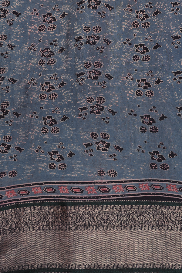 Georgette Saree In Aegean Blue With Floral Buttas