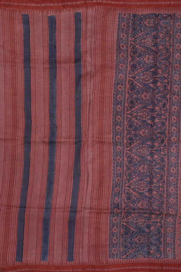 Tussar Silk Saree In Dusty Red With Ajrakh Printed Design