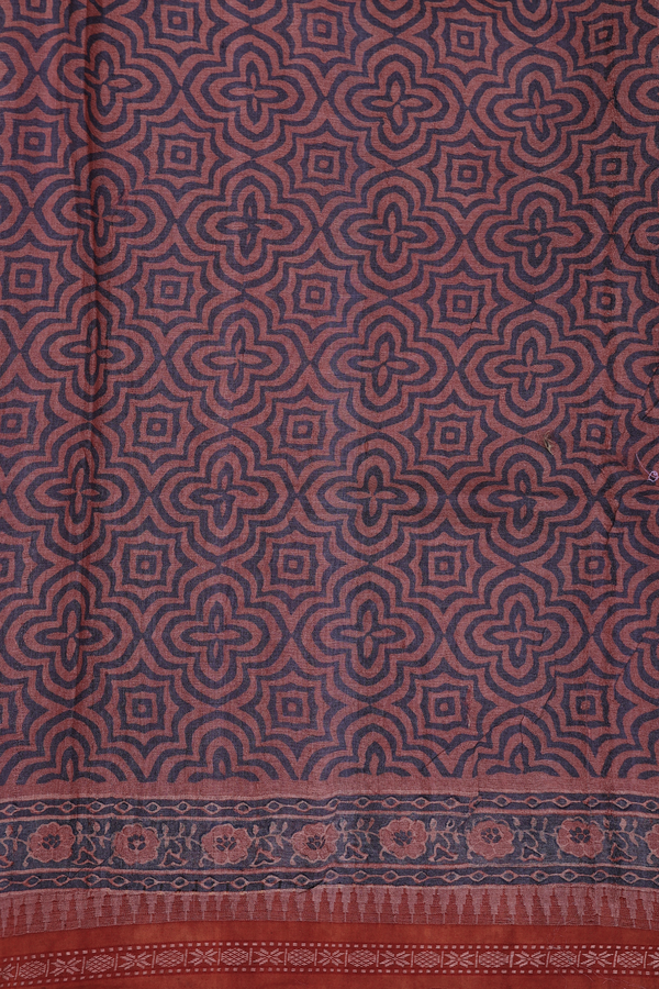 Tussar Silk Saree In Dusty Red With Ajrakh Printed Design
