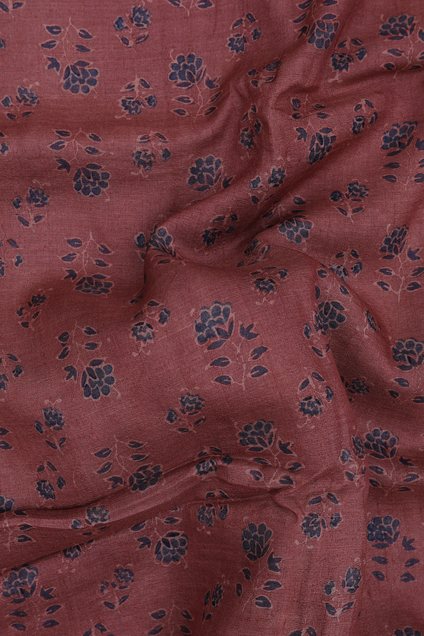 Tussar Silk Saree In Dusty Red With Ajrakh Printed Design