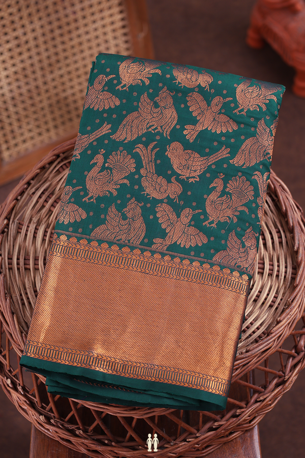 Kanchipuram Silk Saree In Pine Green With Peacock Design