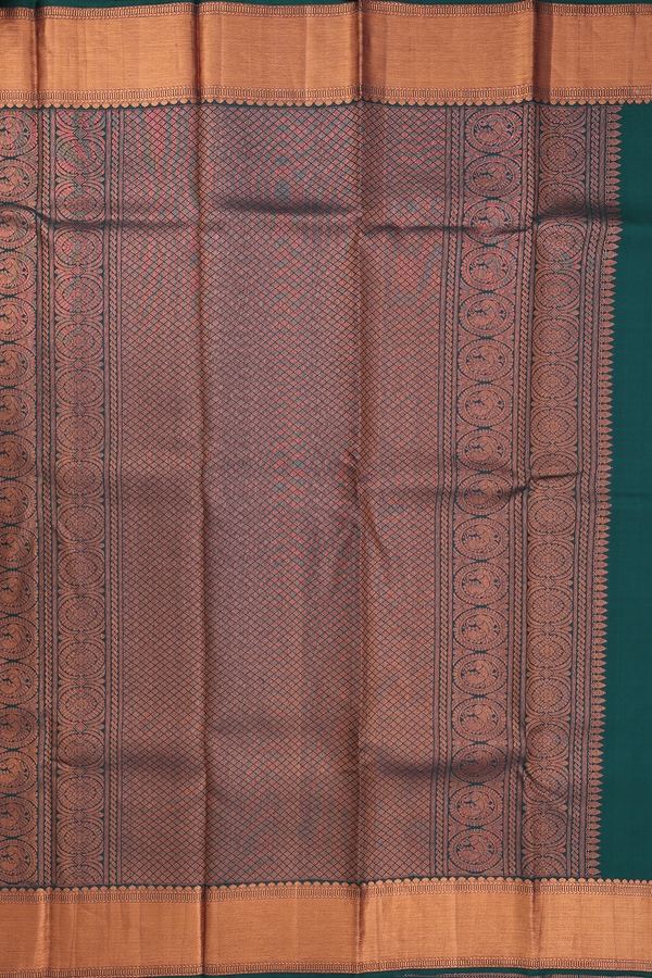 Kanchipuram Silk Saree In Pine Green With Peacock Design