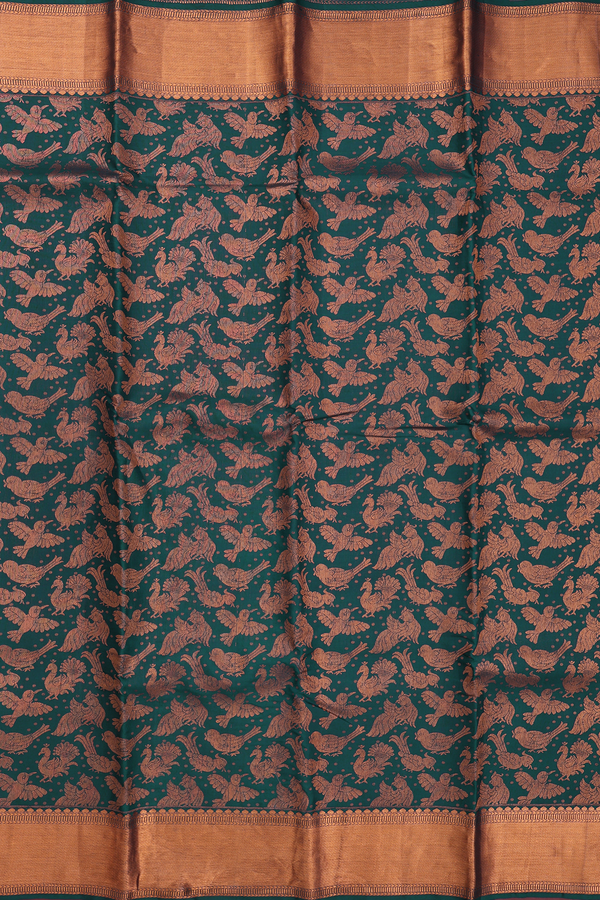Kanchipuram Silk Saree In Pine Green With Peacock Design