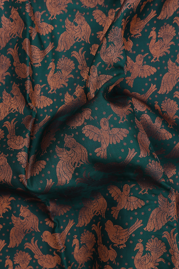 Kanchipuram Silk Saree In Pine Green With Peacock Design